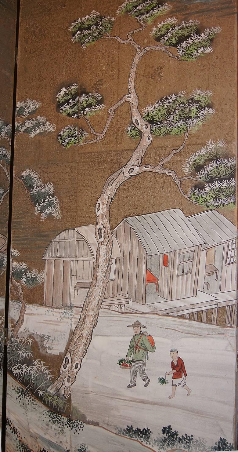 Bois Screeen peint de style chinoiseries en vente