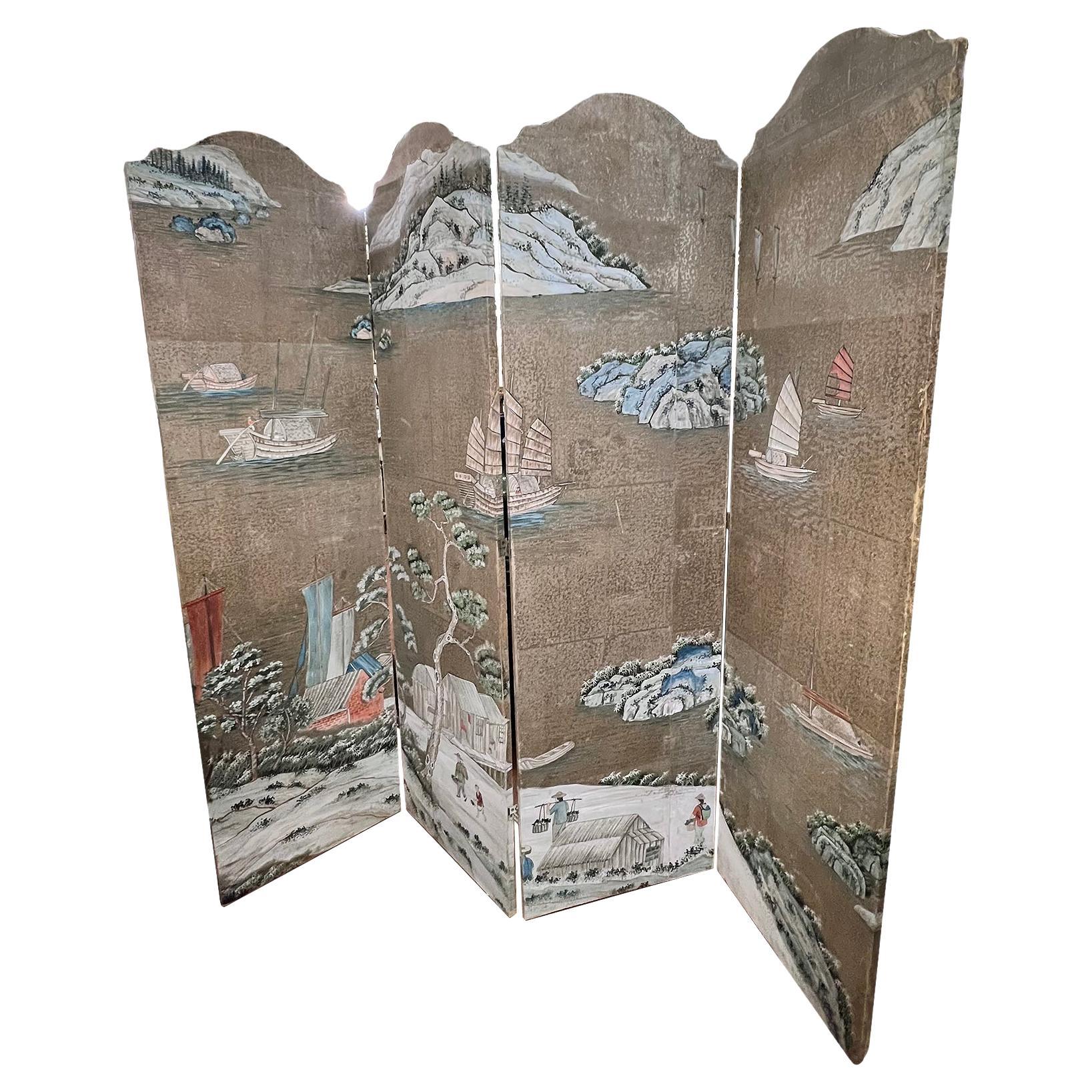 Chinoiserie Painted Screeen For Sale