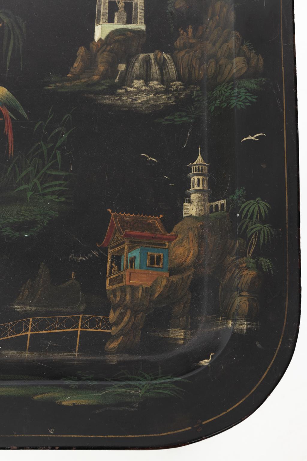 Chinoiserie Painted Serving Tray In Good Condition In Stamford, CT