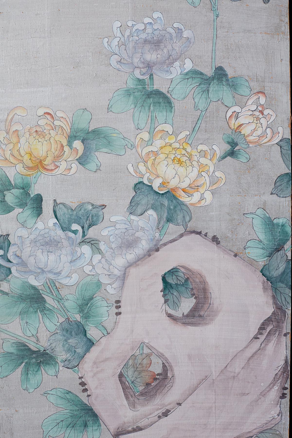 Chinoiserie Painted Silver Leaf Six-Panel Wallpaper Screen 3