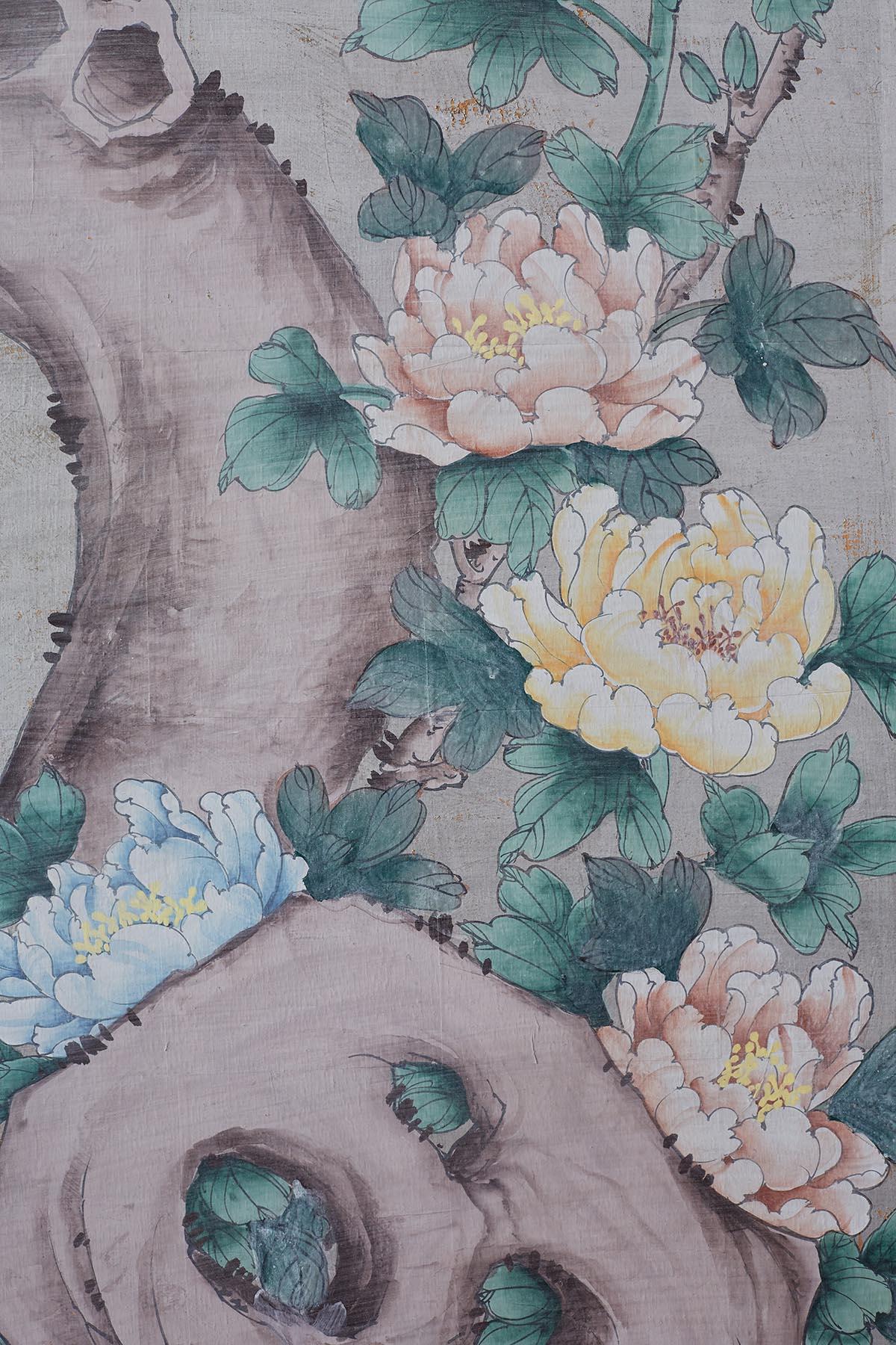 Chinoiserie Painted Silver Leaf Six-Panel Wallpaper Screen 8