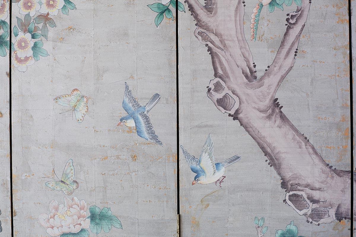Chinoiserie Painted Silver Leaf Six-Panel Wallpaper Screen 9