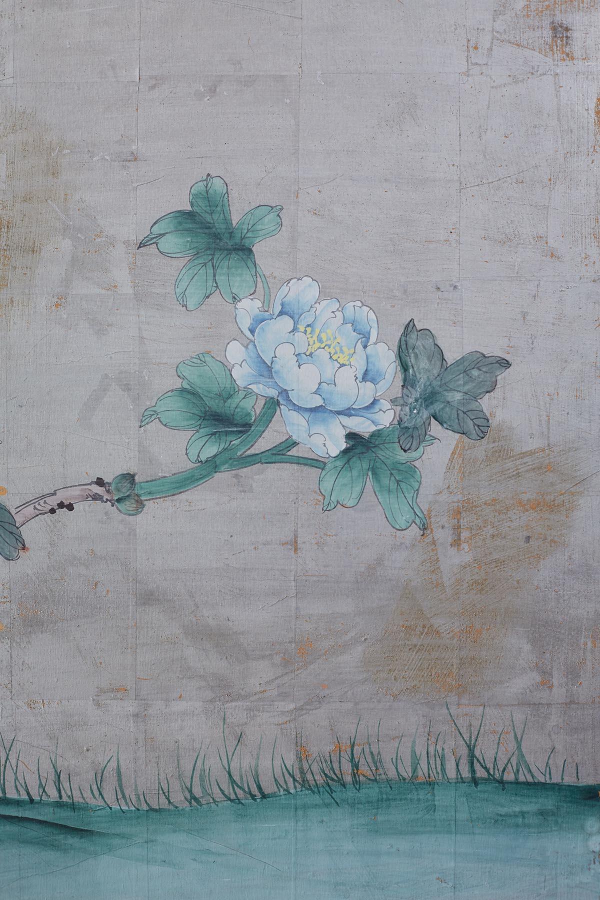 Chinoiserie Painted Silver Leaf Six-Panel Wallpaper Screen 10