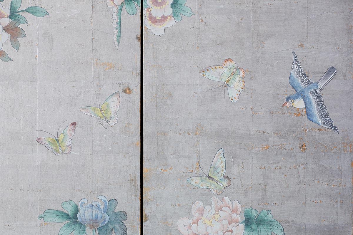 Chinoiserie Painted Silver Leaf Six-Panel Wallpaper Screen 12