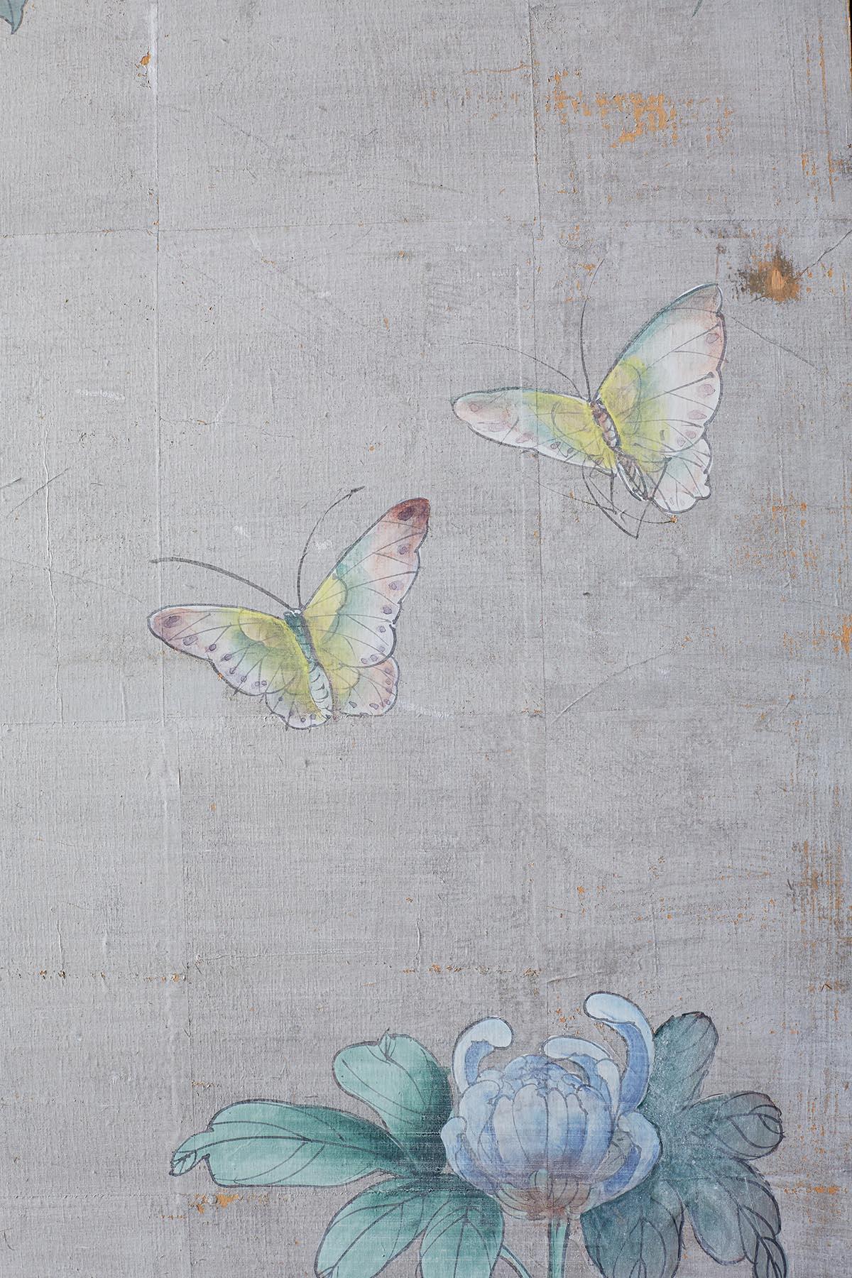 Chinoiserie Painted Silver Leaf Six-Panel Wallpaper Screen 1