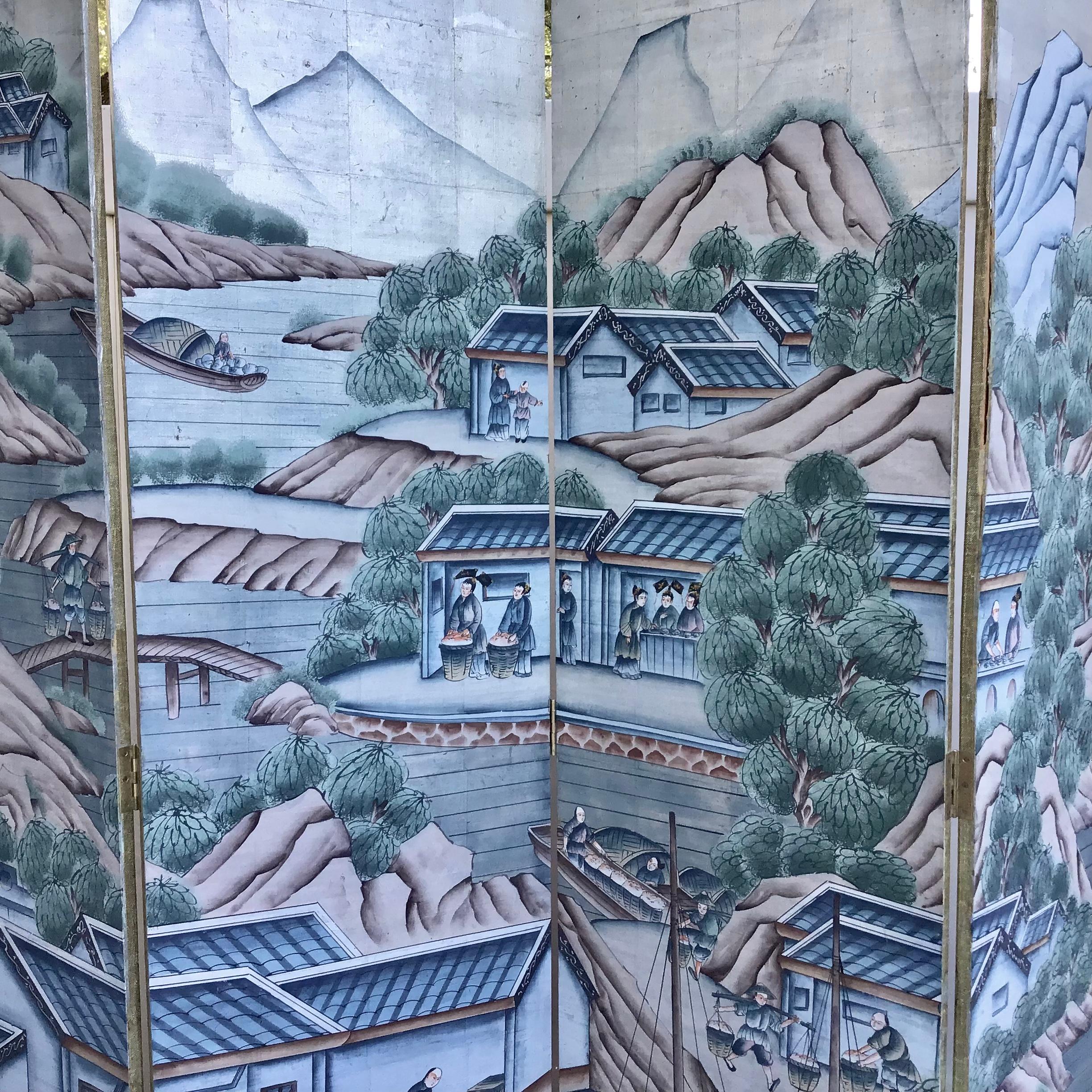 Chinoiserie Painted Six Panel Wallpaper Screen 5