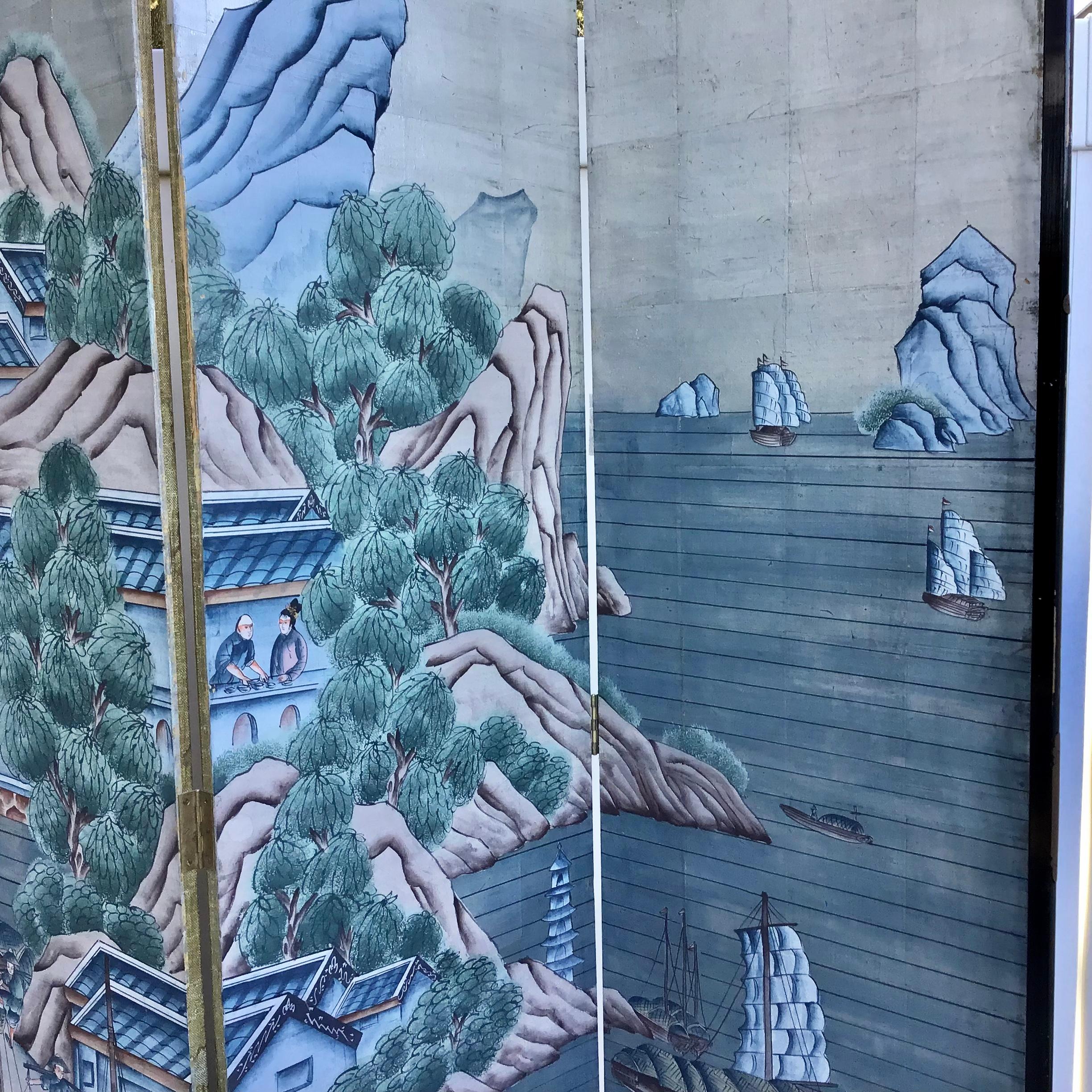 Chinoiserie Painted Six Panel Wallpaper Screen 2