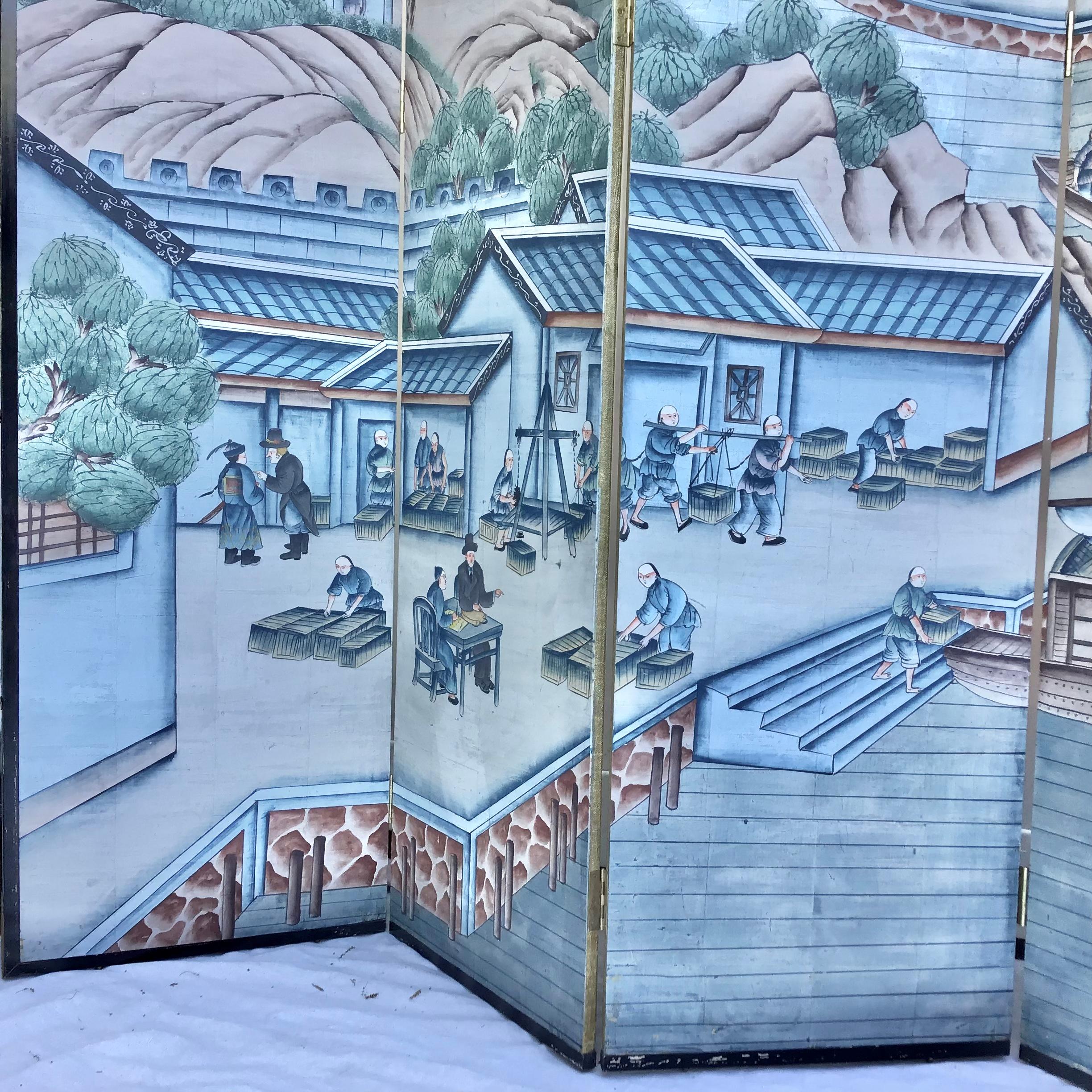 Chinoiserie Painted Six Panel Wallpaper Screen 3