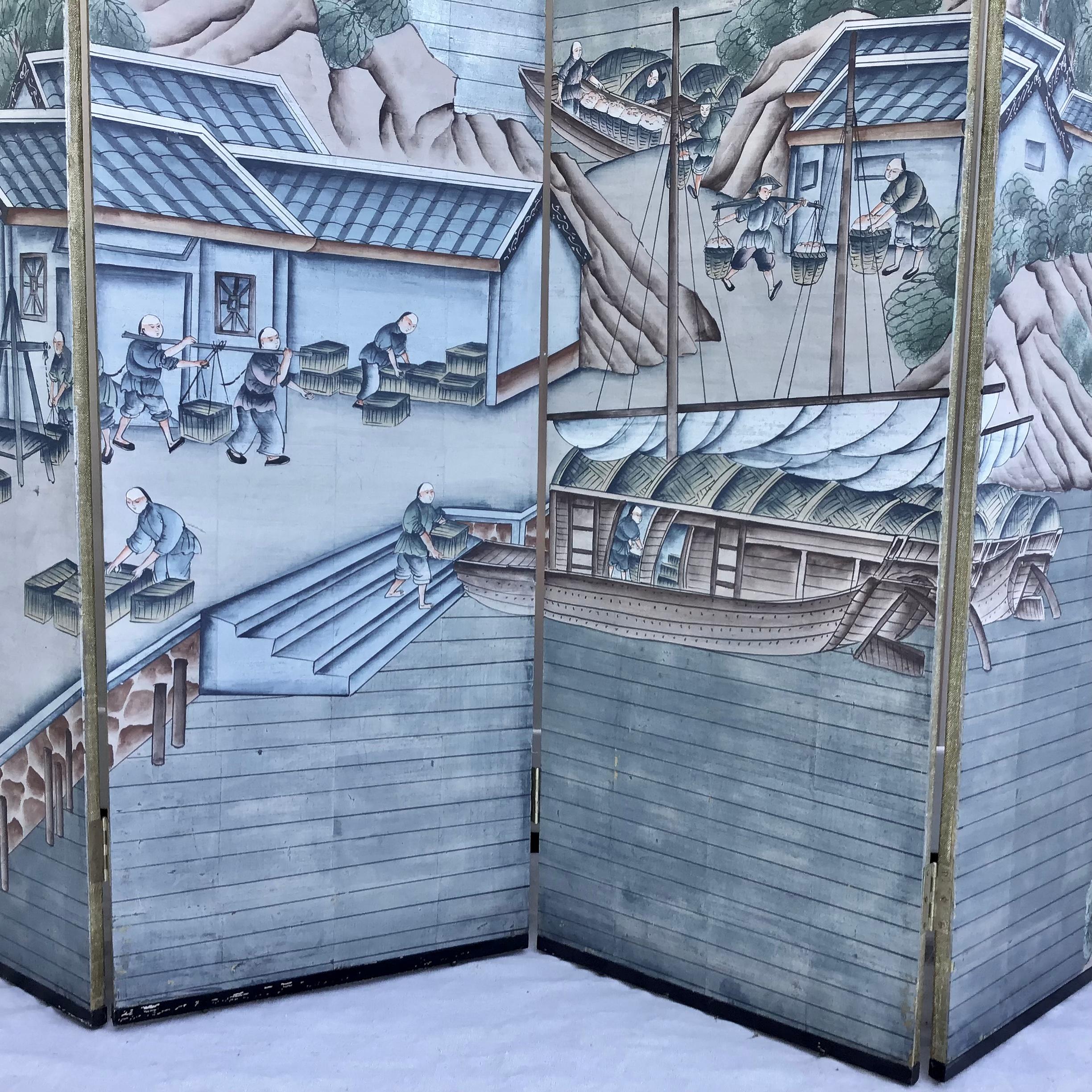 Chinoiserie Painted Six Panel Wallpaper Screen 4