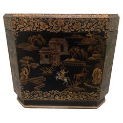 Vintage Chinoiserie Painted Tea Bin Style Large Side Table 