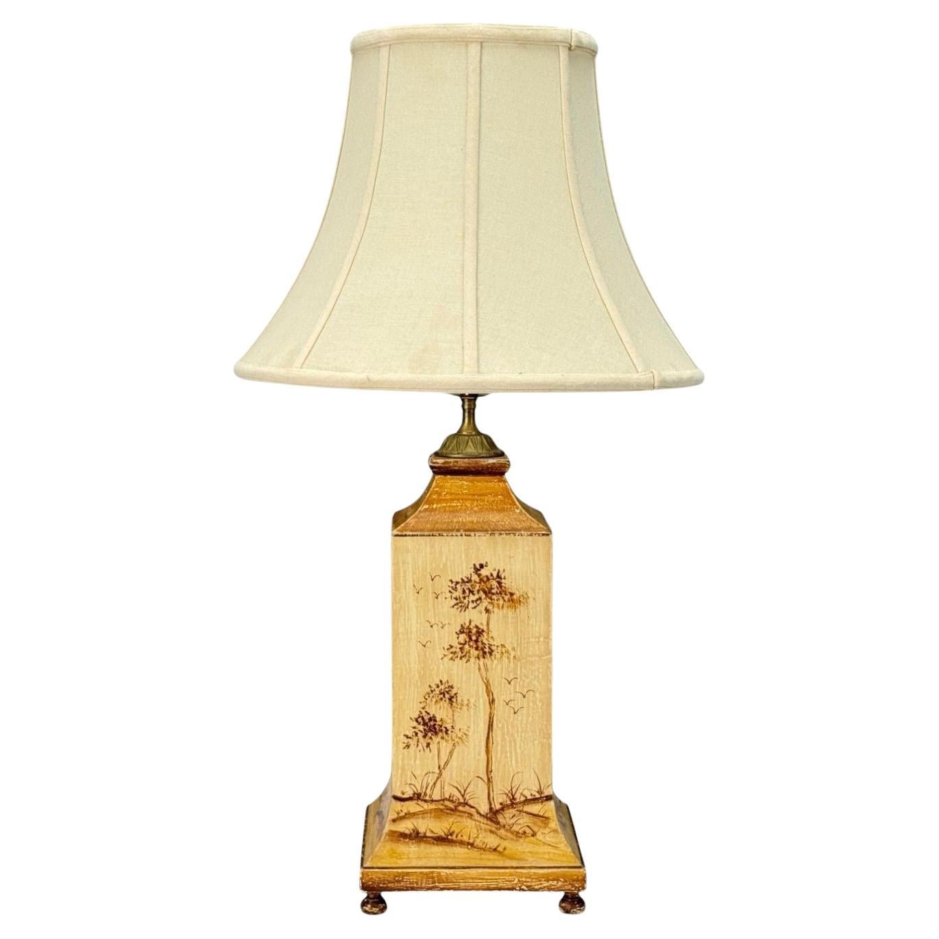 Chinoiserie, Bemaltes Holz, Messing, Tischlampe, USA, 1960er Jahre