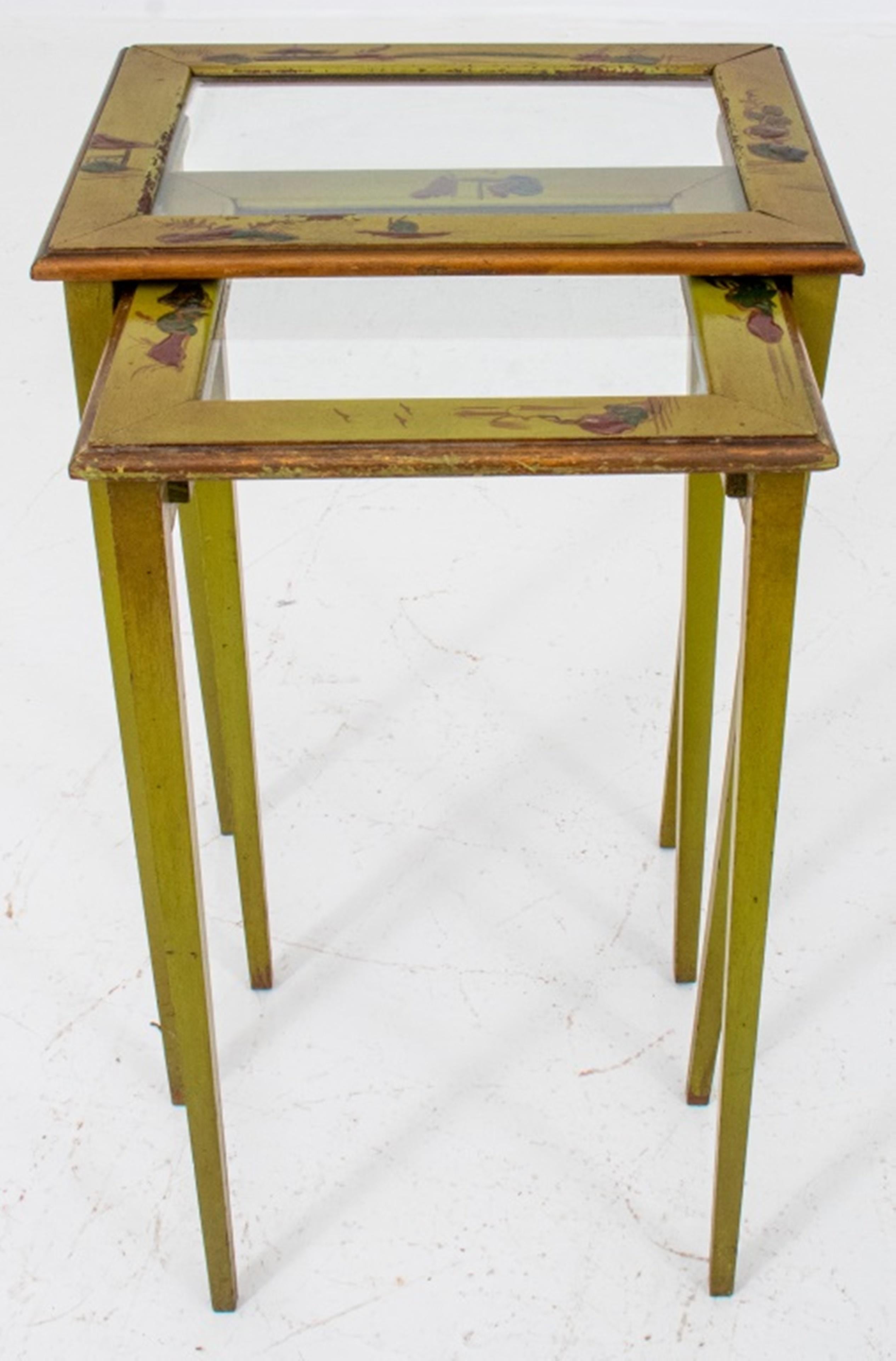 Chinoiserie Painted Wooden Nesting Tables, 2 In Good Condition In New York, NY
