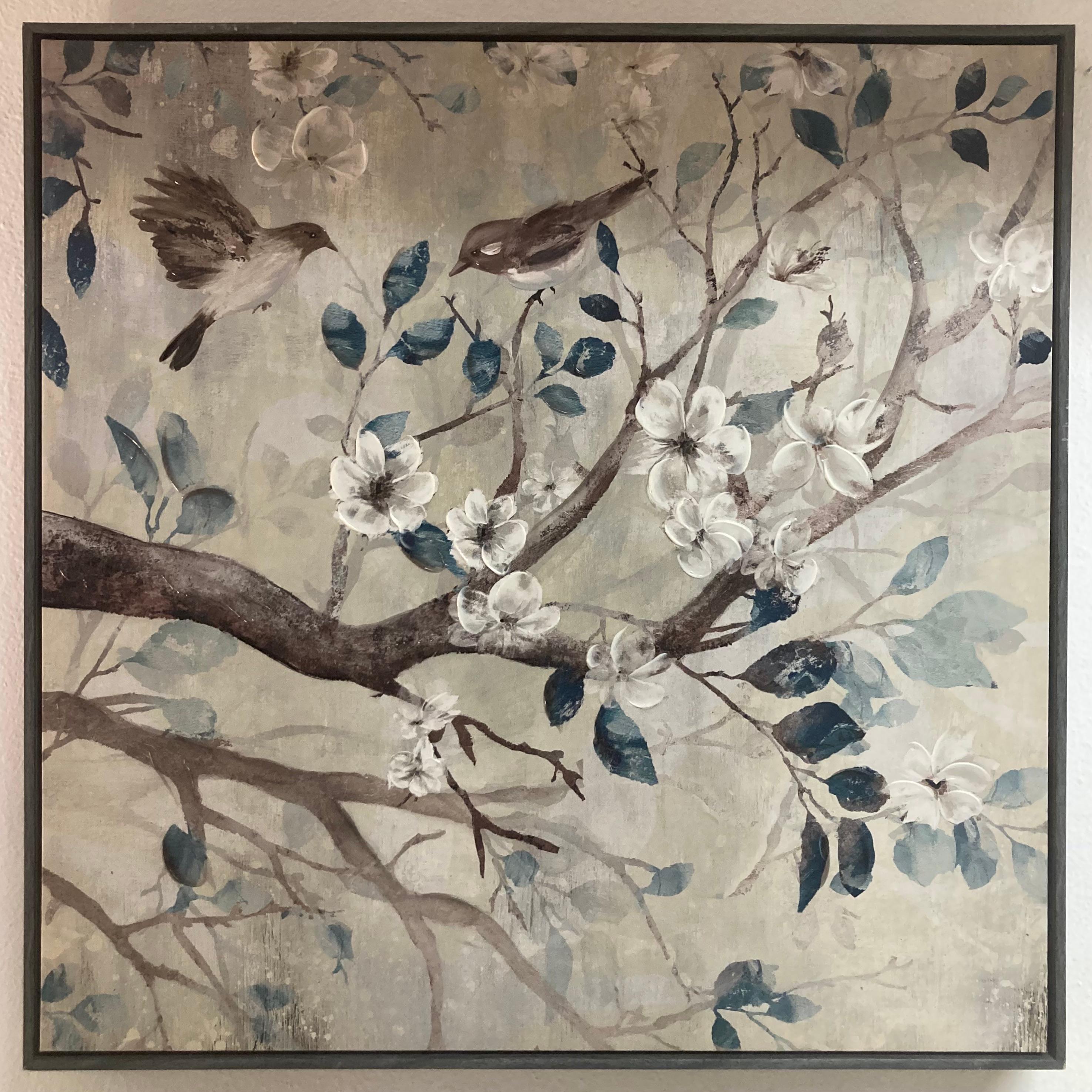 Chinoiserie modern art painting. Beautiful composition and scale for this modern version of chinoiserie style wallpaper or panel. Nice modern square shape to add some chinoiserie style to your home or design project.