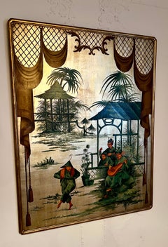 Quadro Chinoiserie nello stile di Tony Duquette con cornice in Wooding dorato