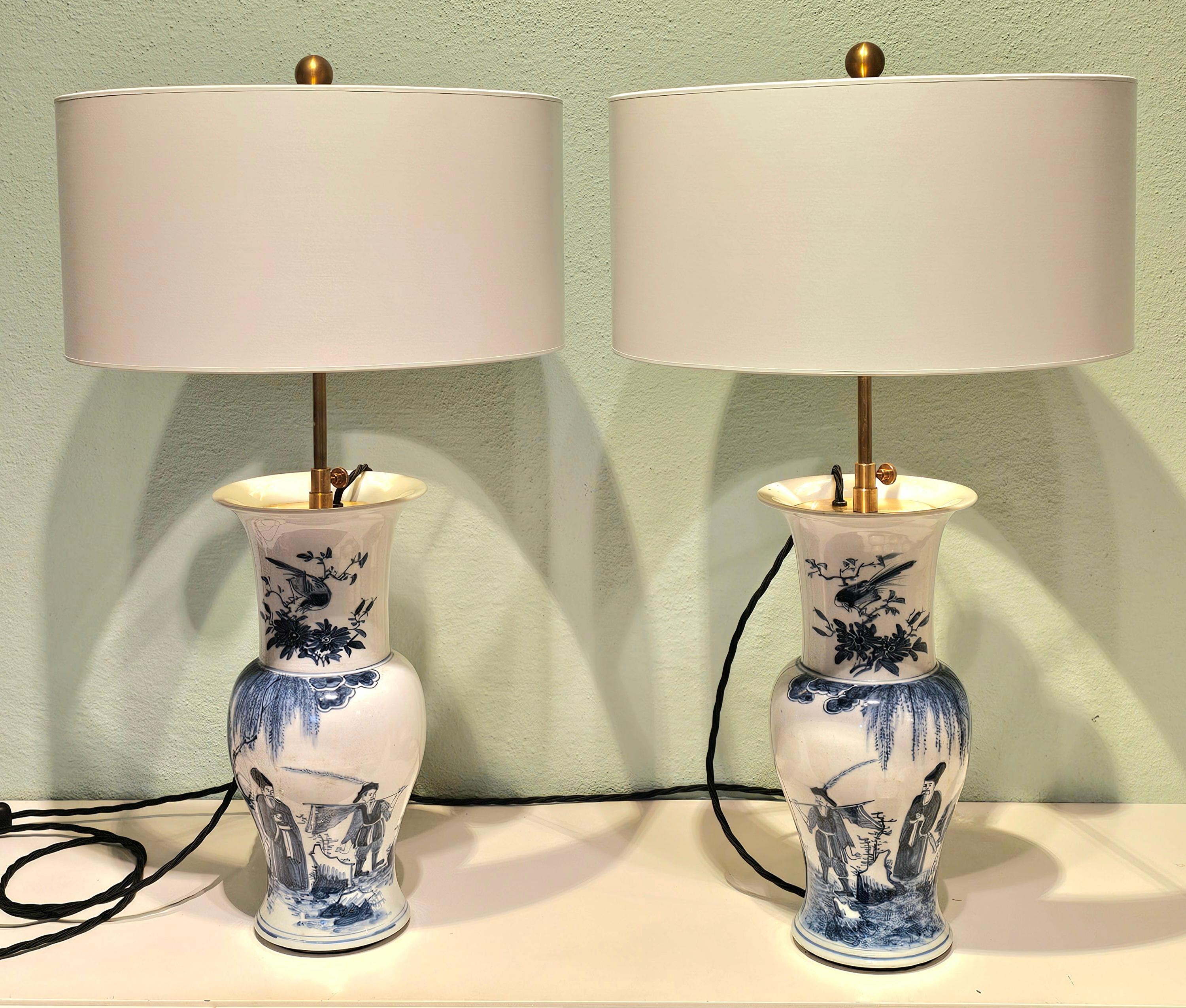Pottery Chinoiserie Pair of Table Lamps Porcelain