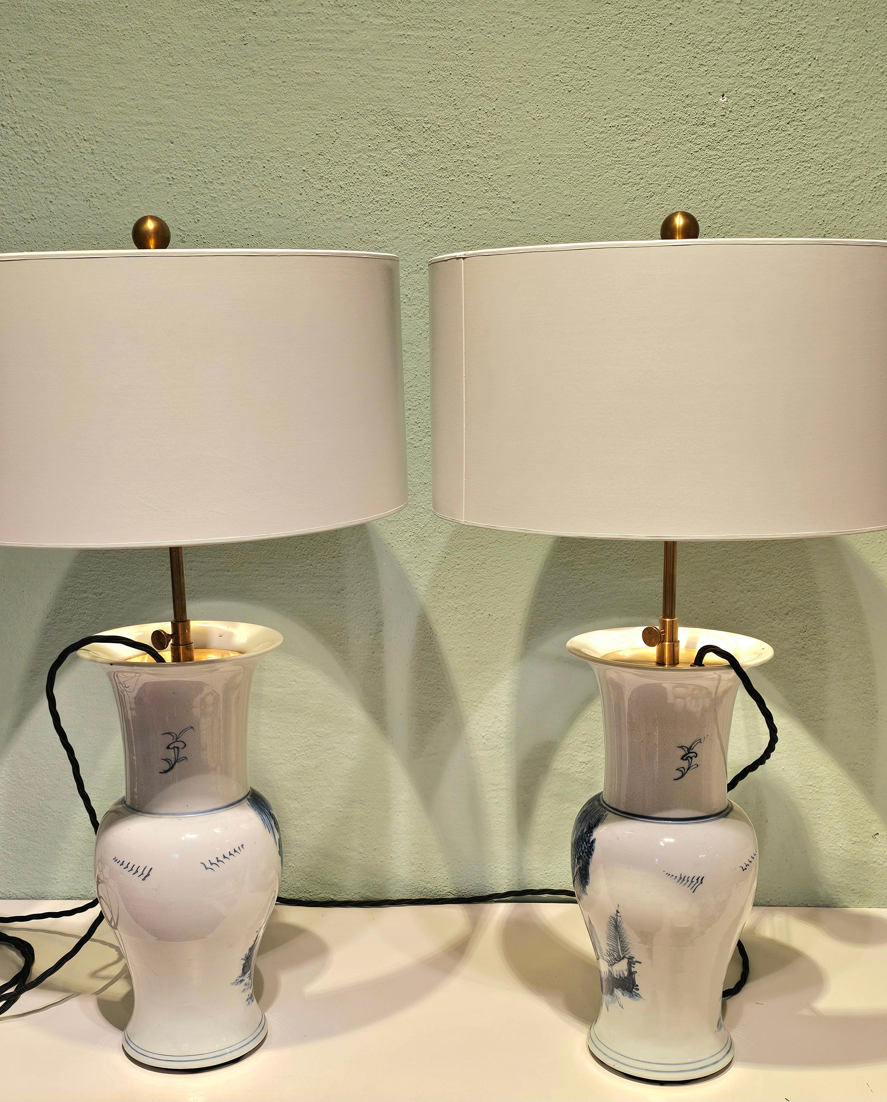 Chinoiserie Pair of Table Lamps Porcelain 1