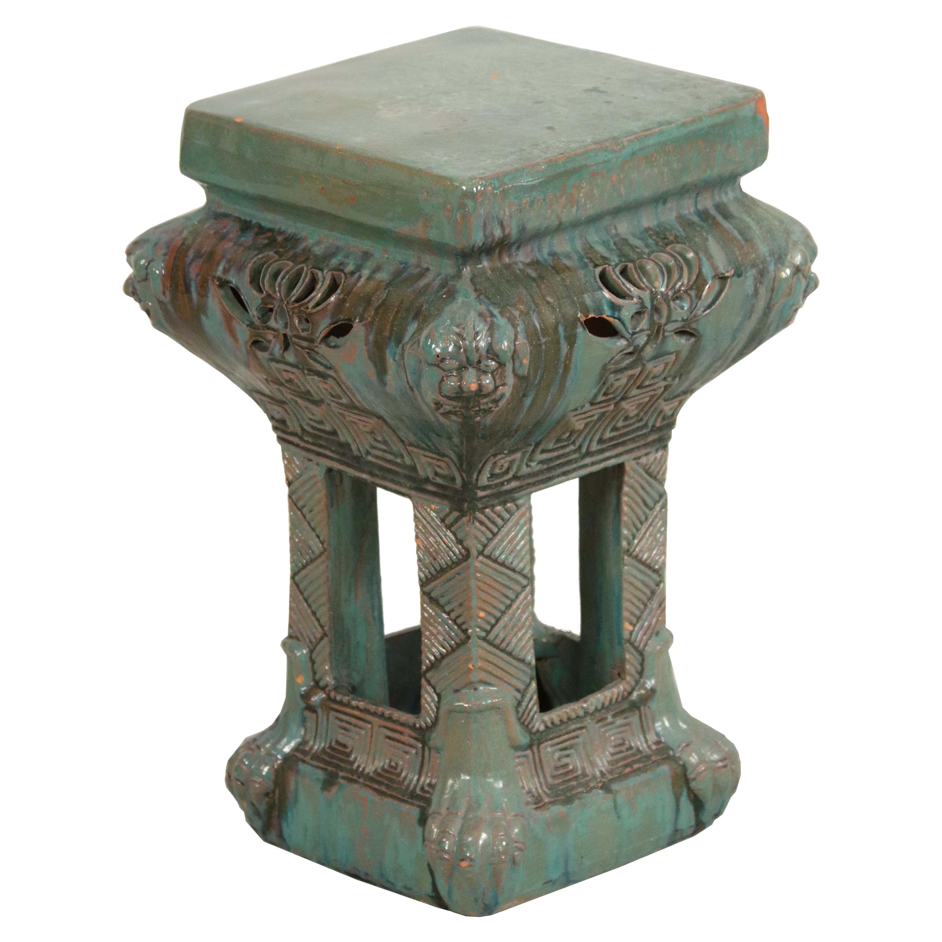 Chinoiserie Pale Green Ceramic Garden Seat For Sale