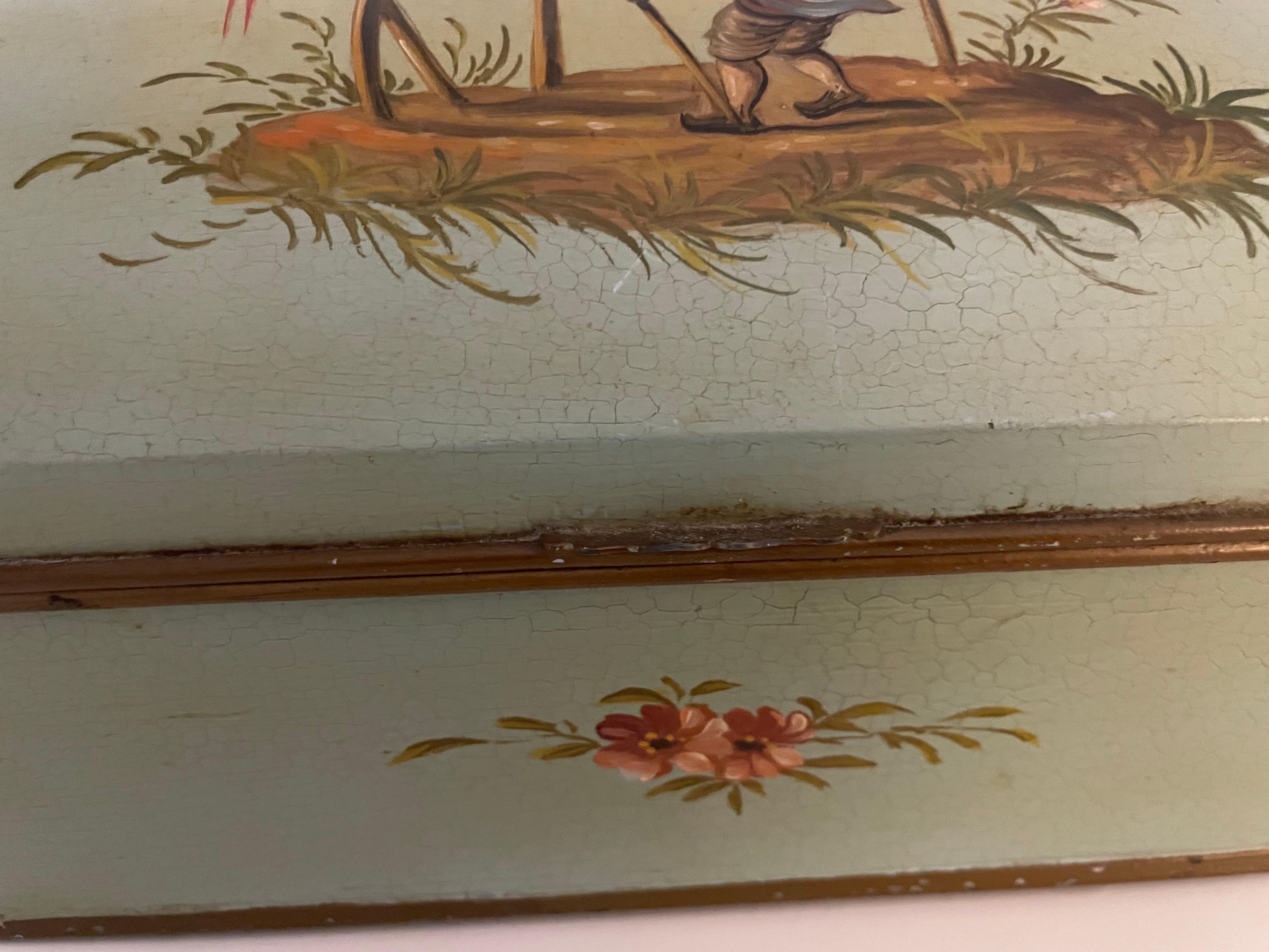 Chinoiserie Pale Green Tole Box with Hinged Lid For Sale 4