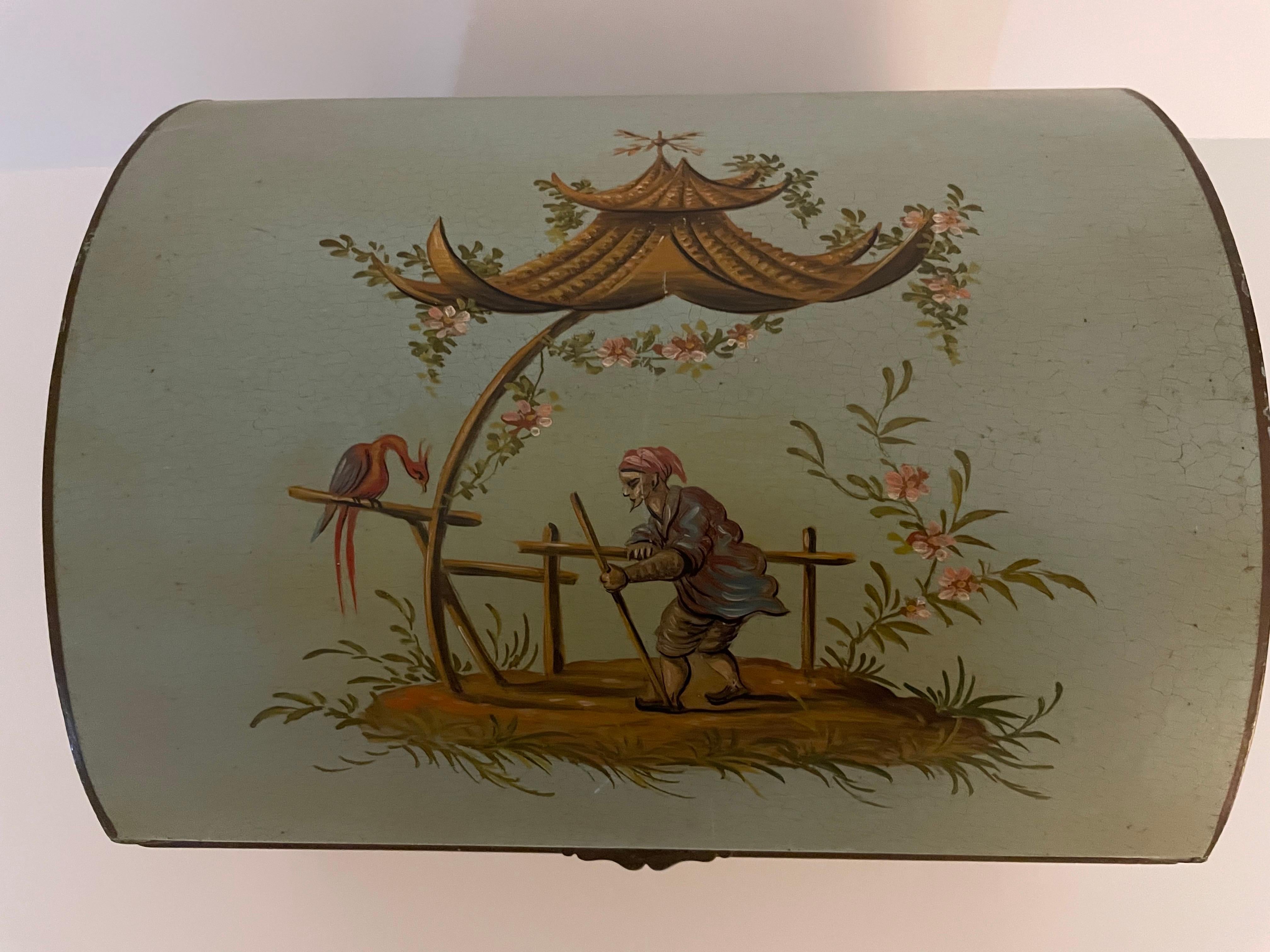 Chinoiserie Pale Green Tole Box with Hinged Lid For Sale 5