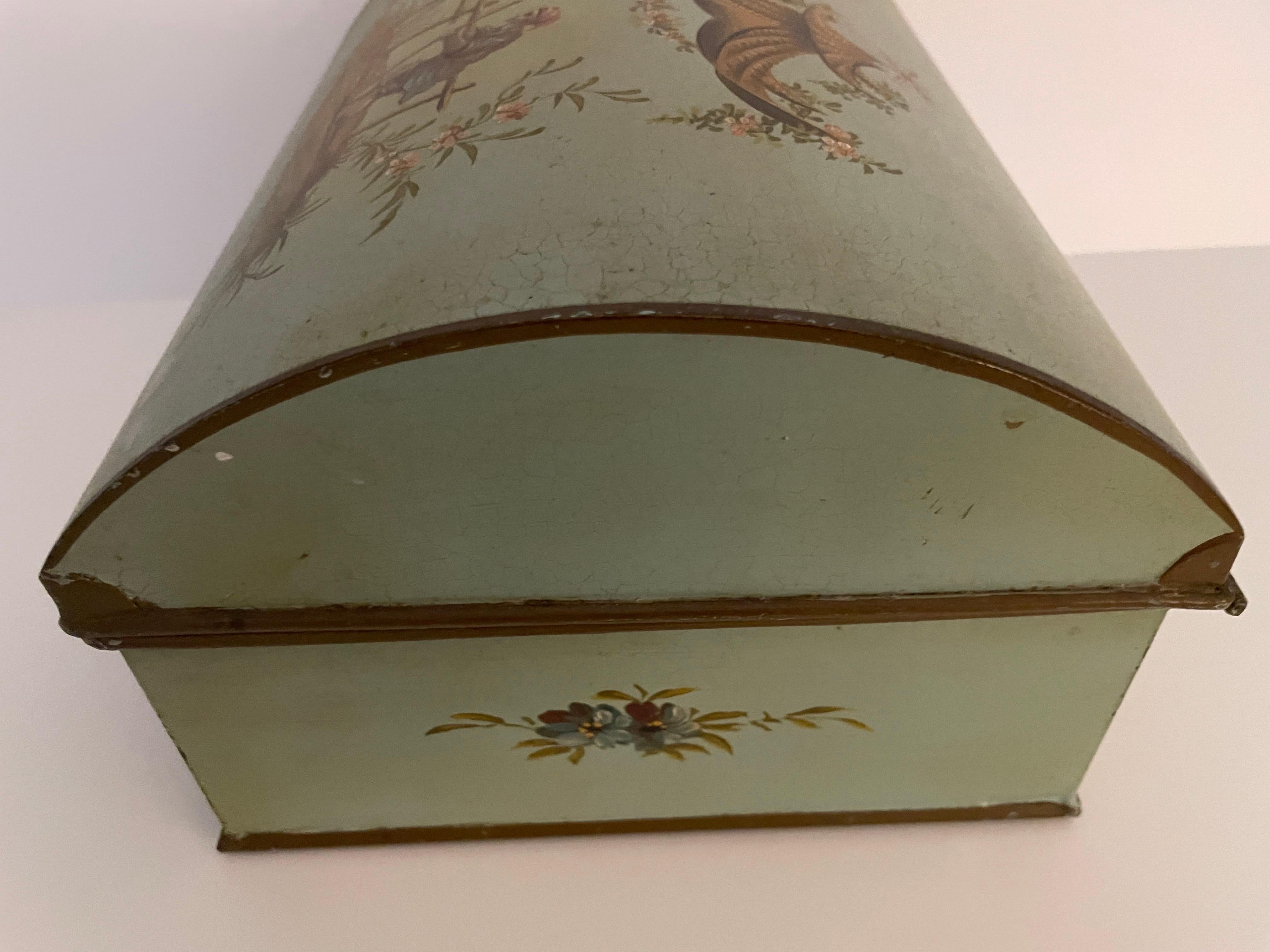Chinoiserie Pale Green Tole Box with Hinged Lid For Sale 1