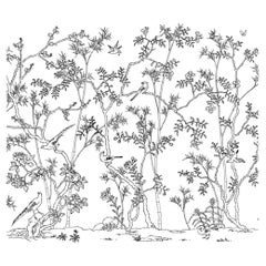 Chinoiserie Panel Hand Painted Wallpaper on Gold Metallic 3ft x 8ft/panel