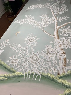 Chinoiserie Panel Wallpaper Hand Painted Wallpaper on Blue Silk /Panel