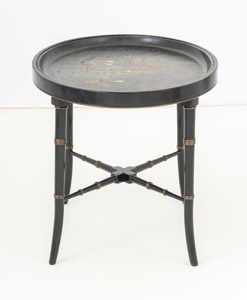 20th Century Chinoiserie Papier Mache Oval Tray Table For Sale