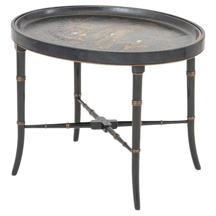 Chinoiserie Papier Mache Oval Tray Table For Sale