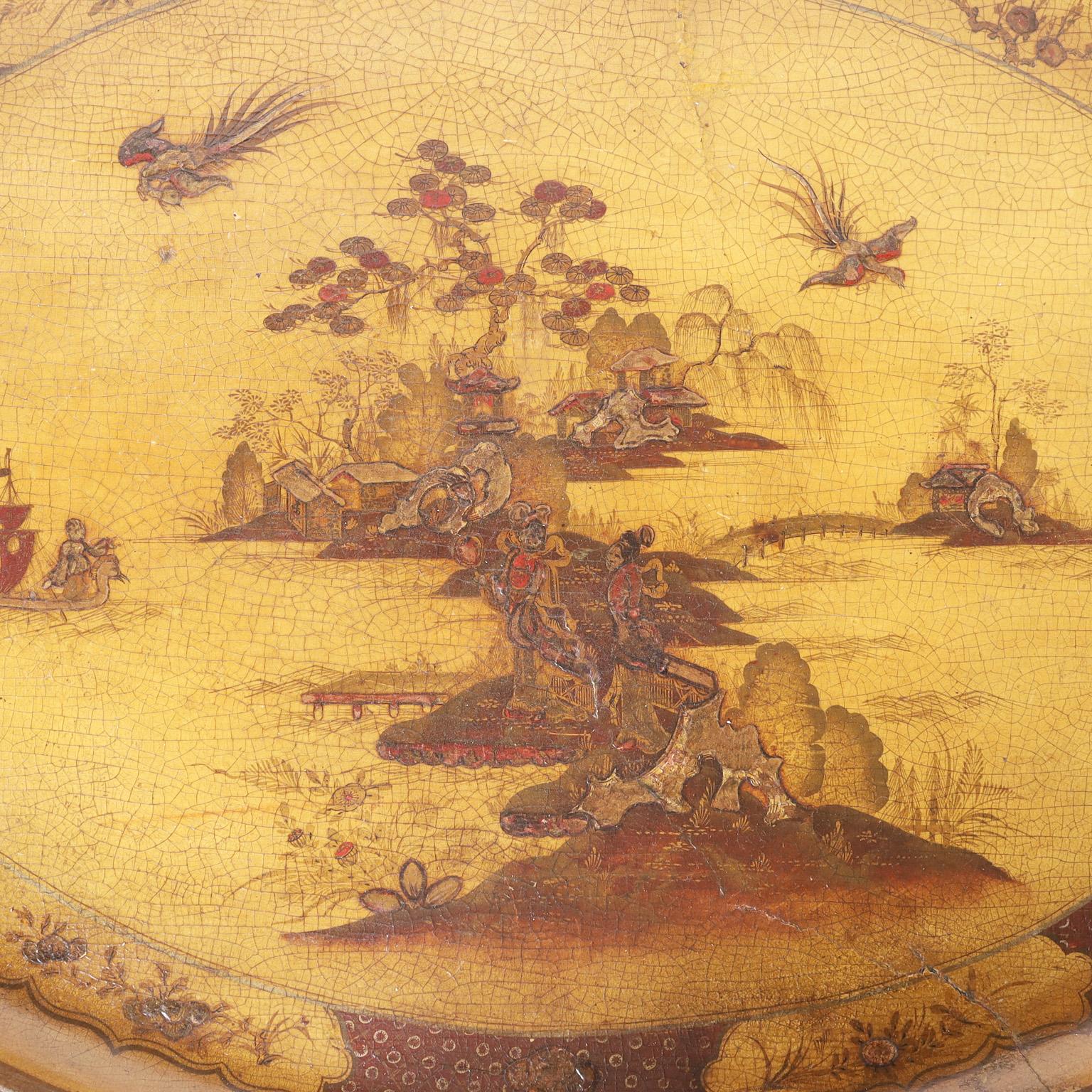 19th Century Chinoiserie Papier-Mâché Tray and Faux Bamboo Stand For Sale