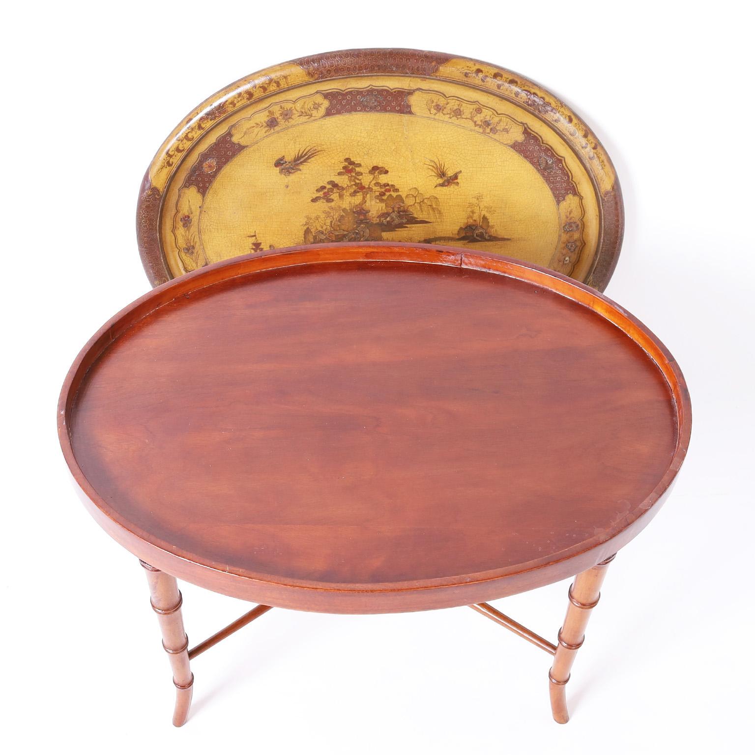 Chinoiserie Papier-Mâché Tray and Faux Bamboo Stand For Sale 2