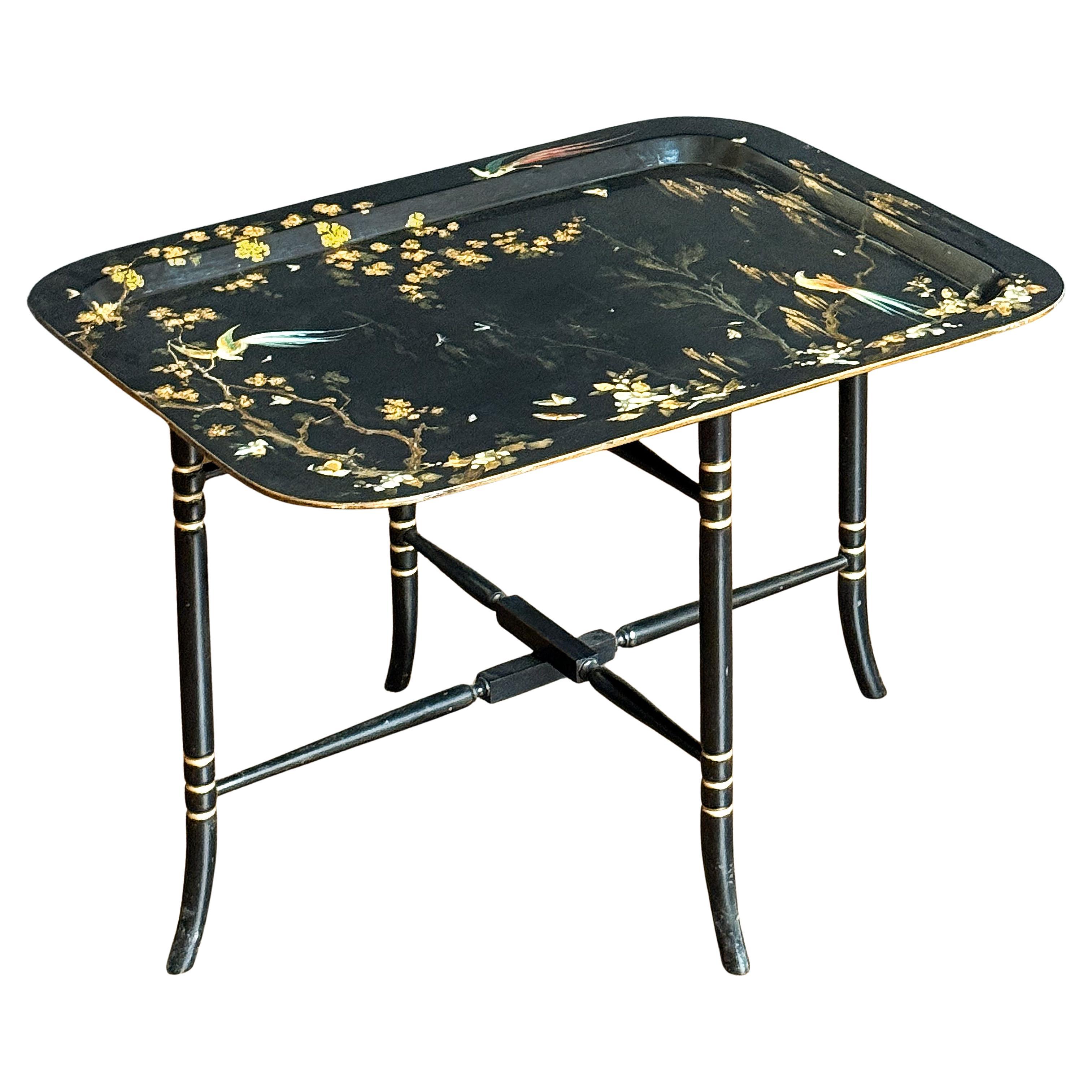 Chinoiserie Papier Mache Tray Table (Tray on Stand) from England