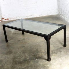 Chinoiserie Parsons Style Dining Table Faux Tortoise Shell Oil Drop Finish Glass