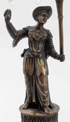 Chinoiserie Patinated Brass Figural Candelabra, 2