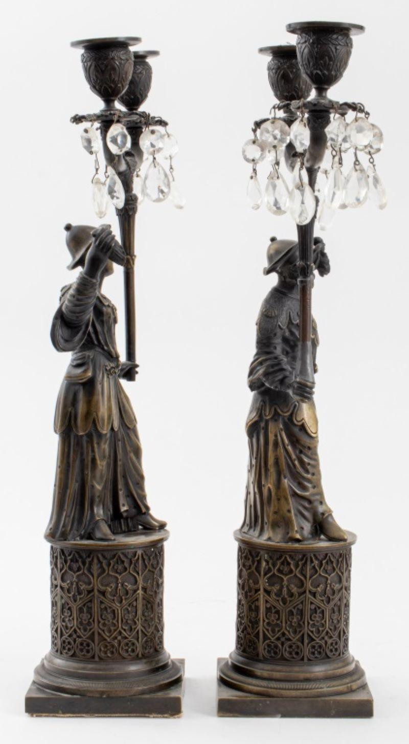 Chinoiserie Patinated Brass Figural Candelabra, 2 For Sale 3