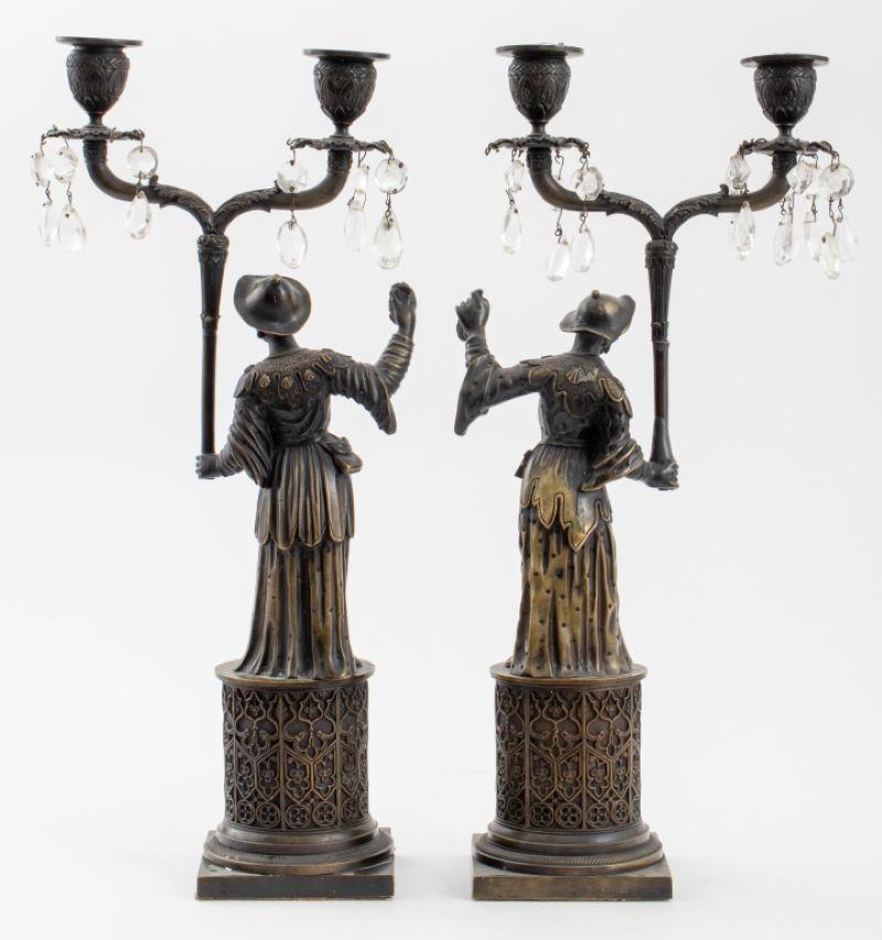 Chinoiserie Patinated Brass Figural Candelabra, 2 For Sale 4