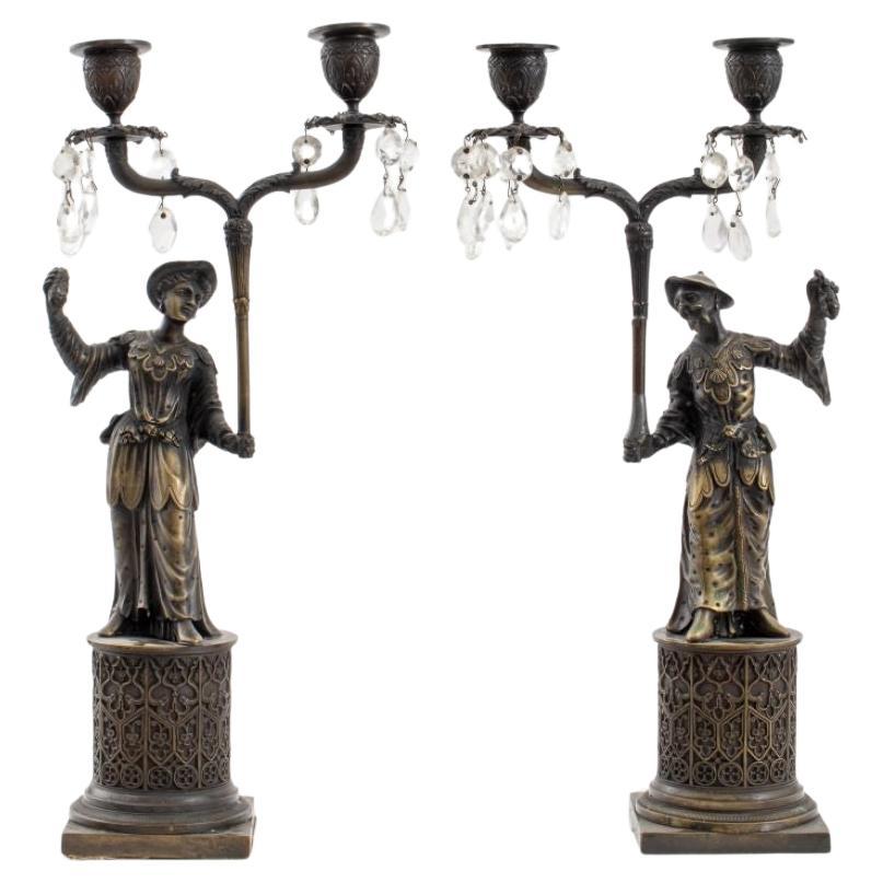 Chinoiserie Patinated Brass Figural Candelabra, 2