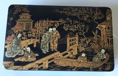 Chinoiserie Polychrome and Gilt Painted Papier-Mâché Box