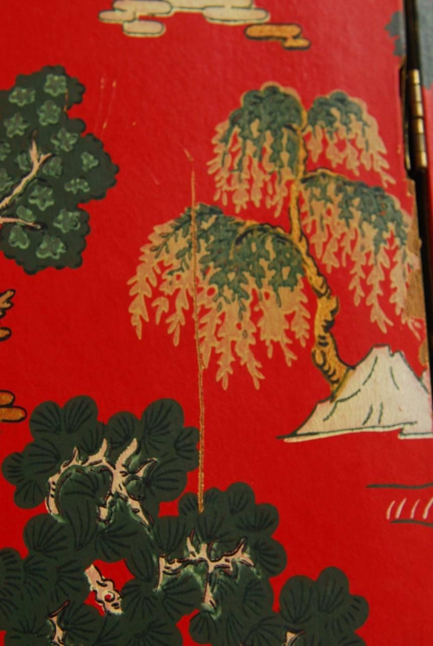 Chinoiserie Polychrome Wallpaper Three-Panel Pagoda Screen 4