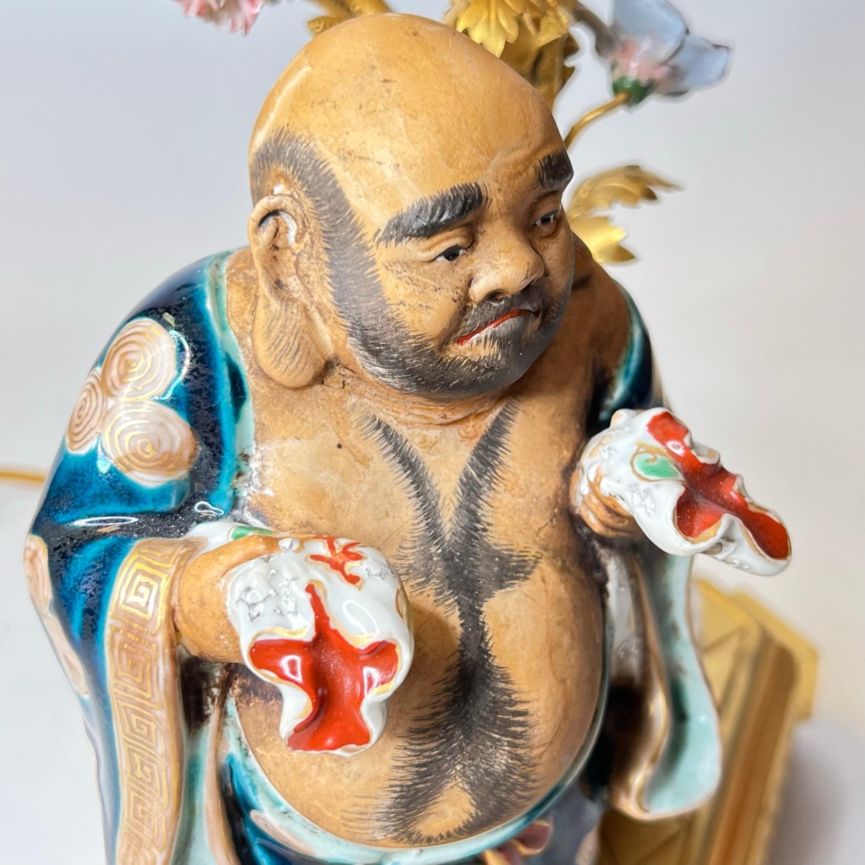Chinoiserie Porcelain and Gilt Bronze Table Lamp Depicting Budai Laughing Buddha 3