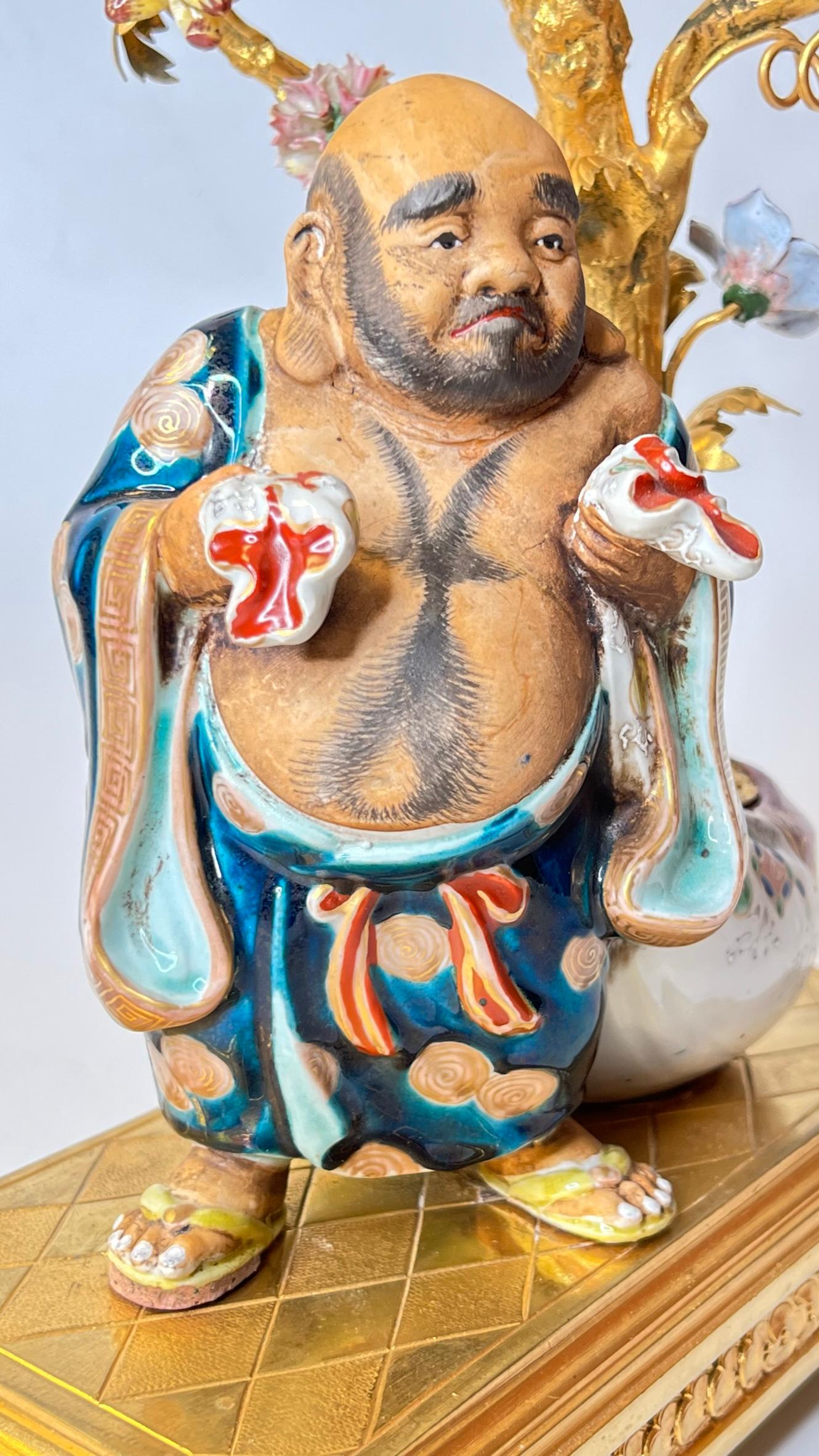 Chinoiserie Porcelain and Gilt Bronze Table Lamp Depicting Budai Laughing Buddha 1