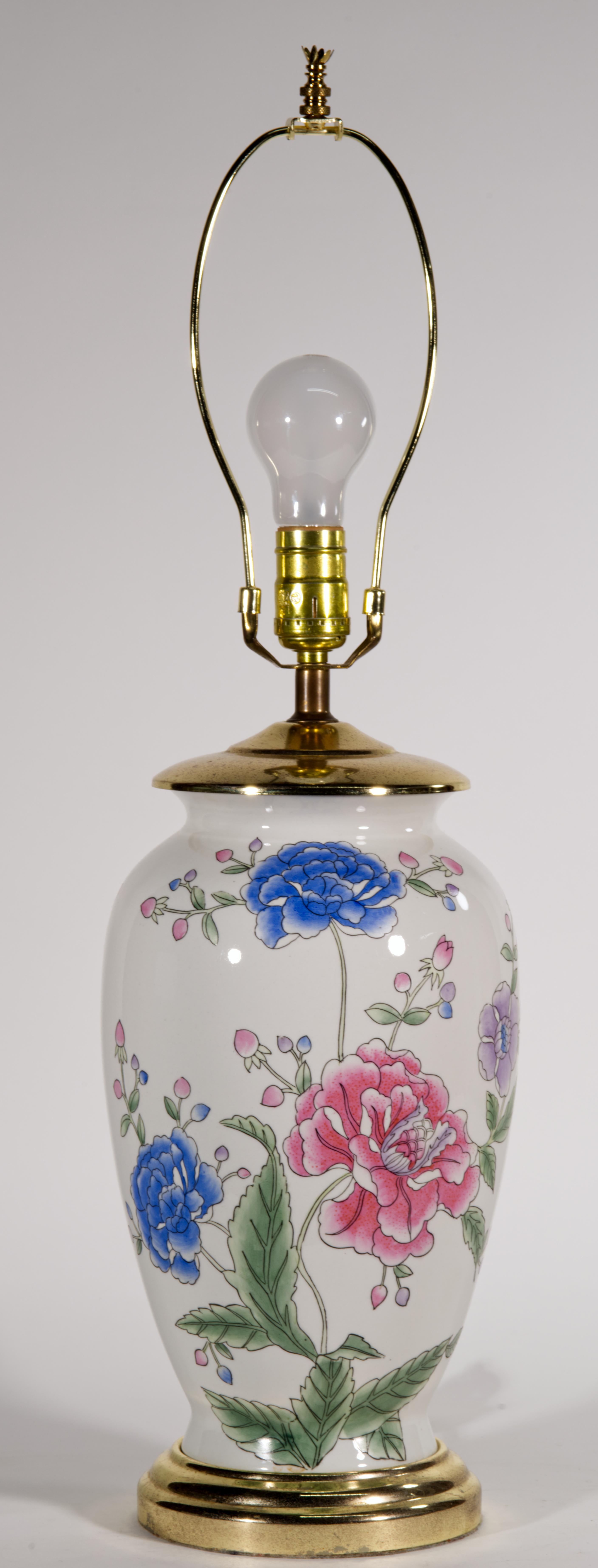 Chinoiserie Porcelain Ceramic Flower Motif Painted Urn Table Lamp 1