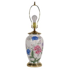 Chinoiserie Porcelain Ceramic Flower Motif Painted Urn Table Lamp