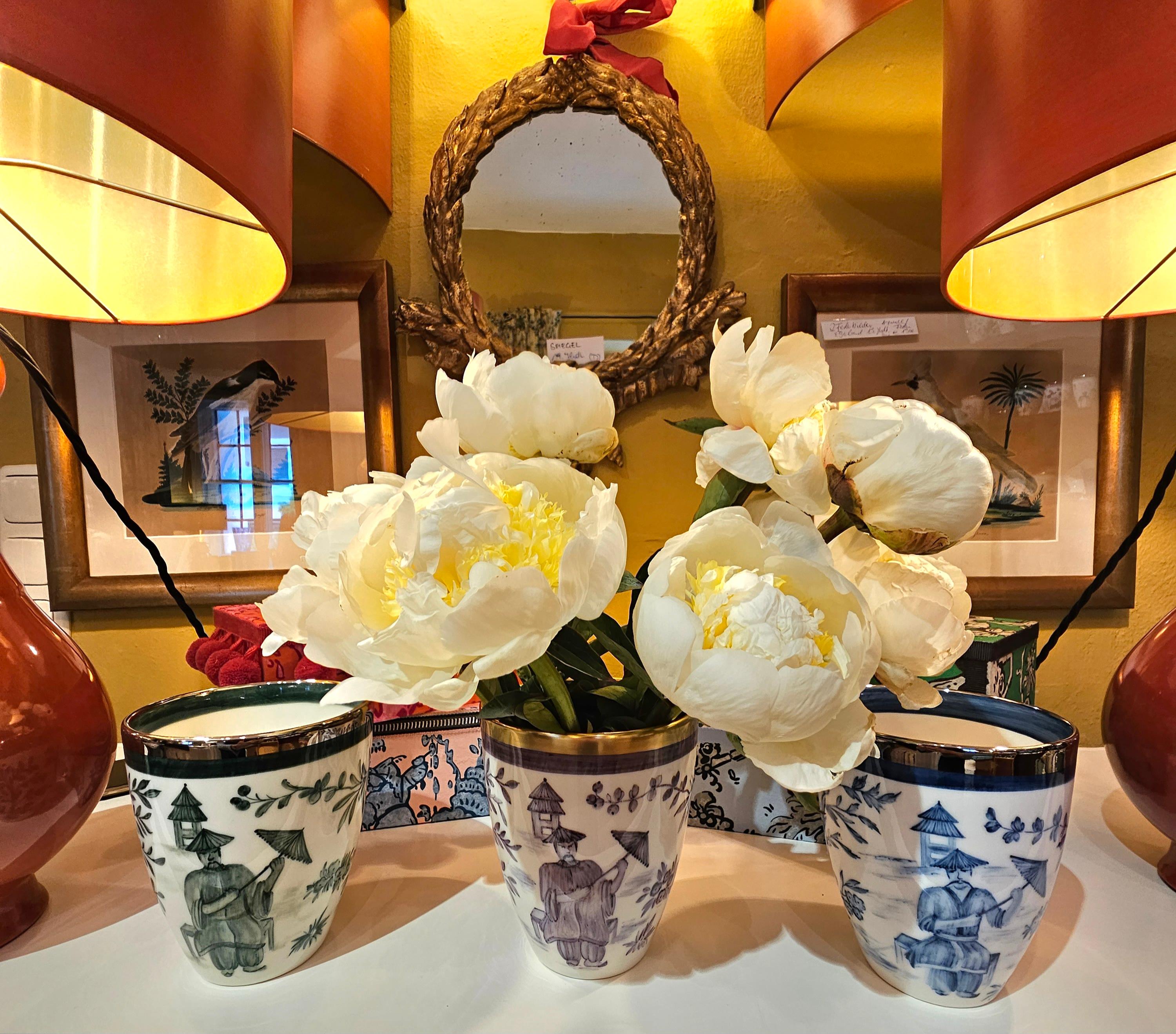Contemporary Chinoiserie Porcelain Vase Hand-Painted Sofina Boutique Kitzbühel For Sale