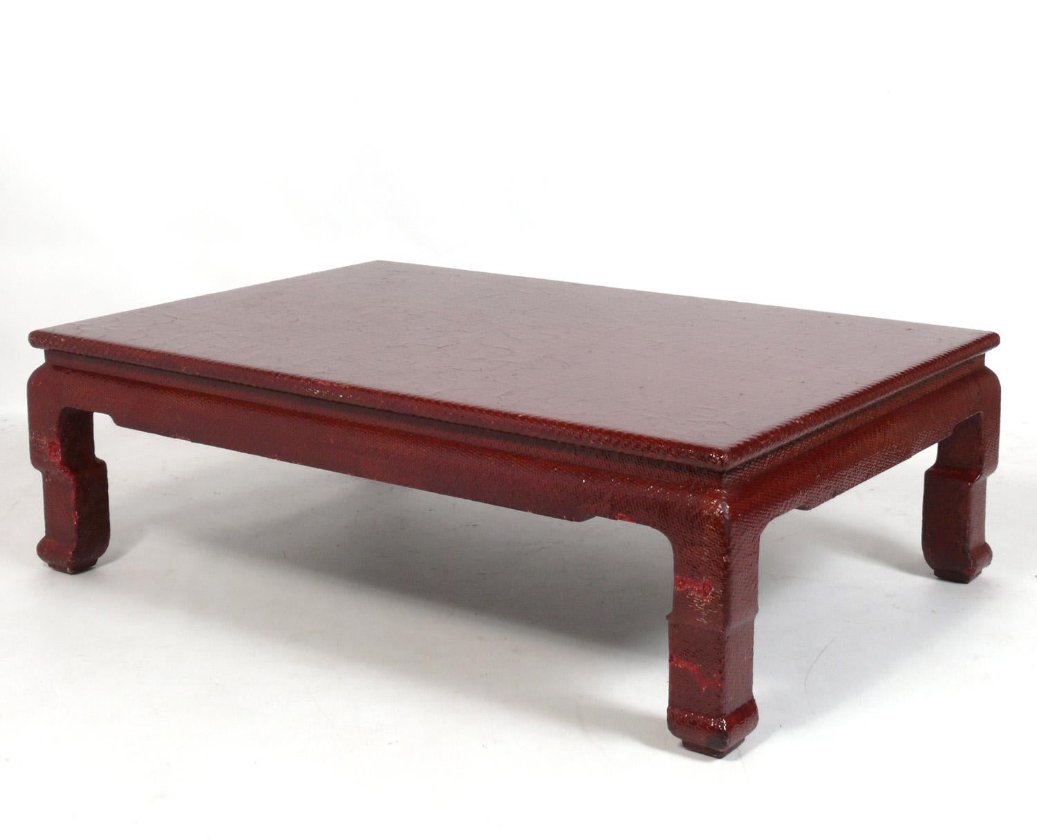 Mid-Century Modern Chinoiserie Raffia Wrapped Coffee Table Refinished In Your Choice of Color For Sale