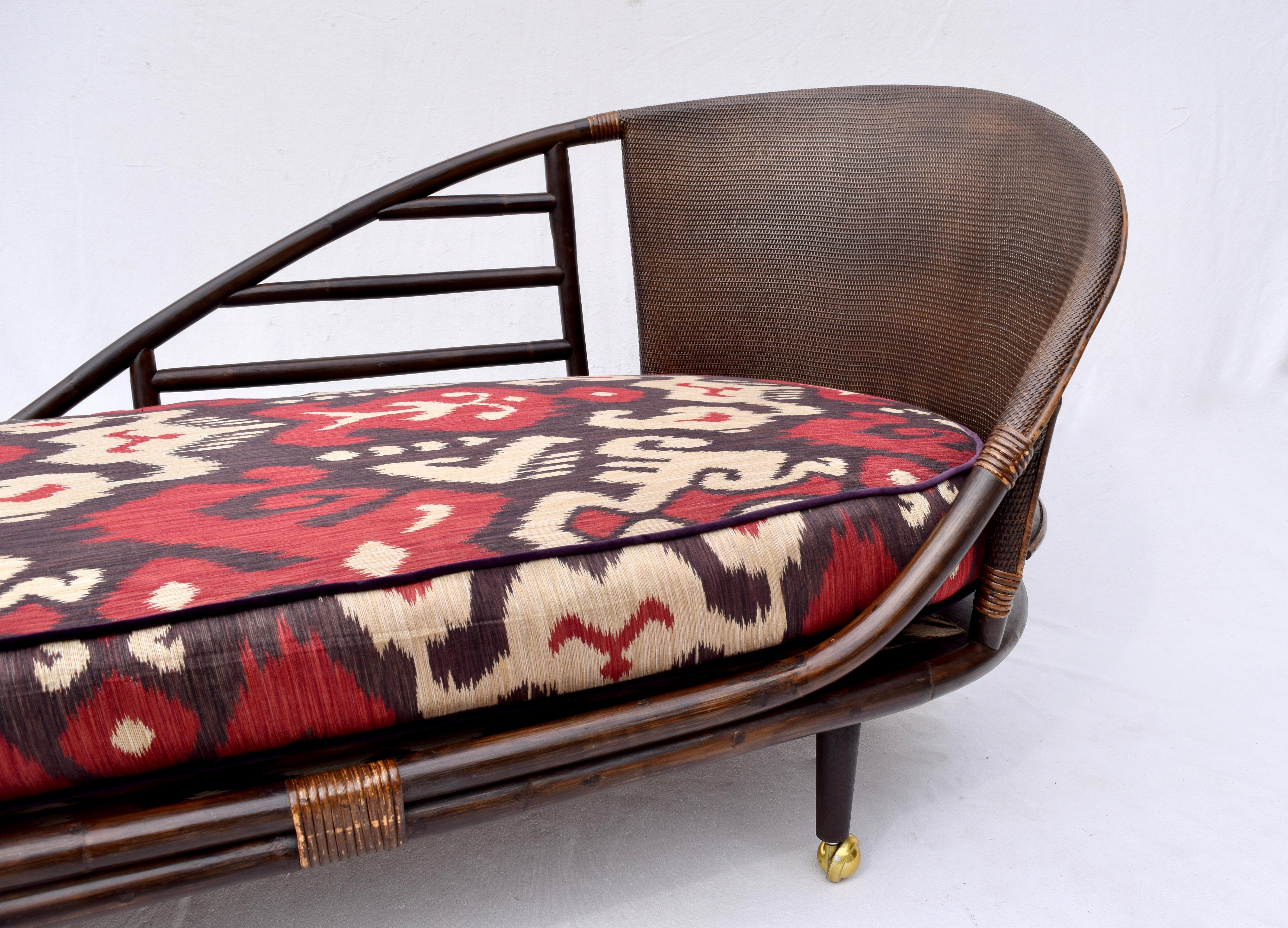 Chinoiserie Rattan Grasscloth Chaise Lounge in Ikat 6