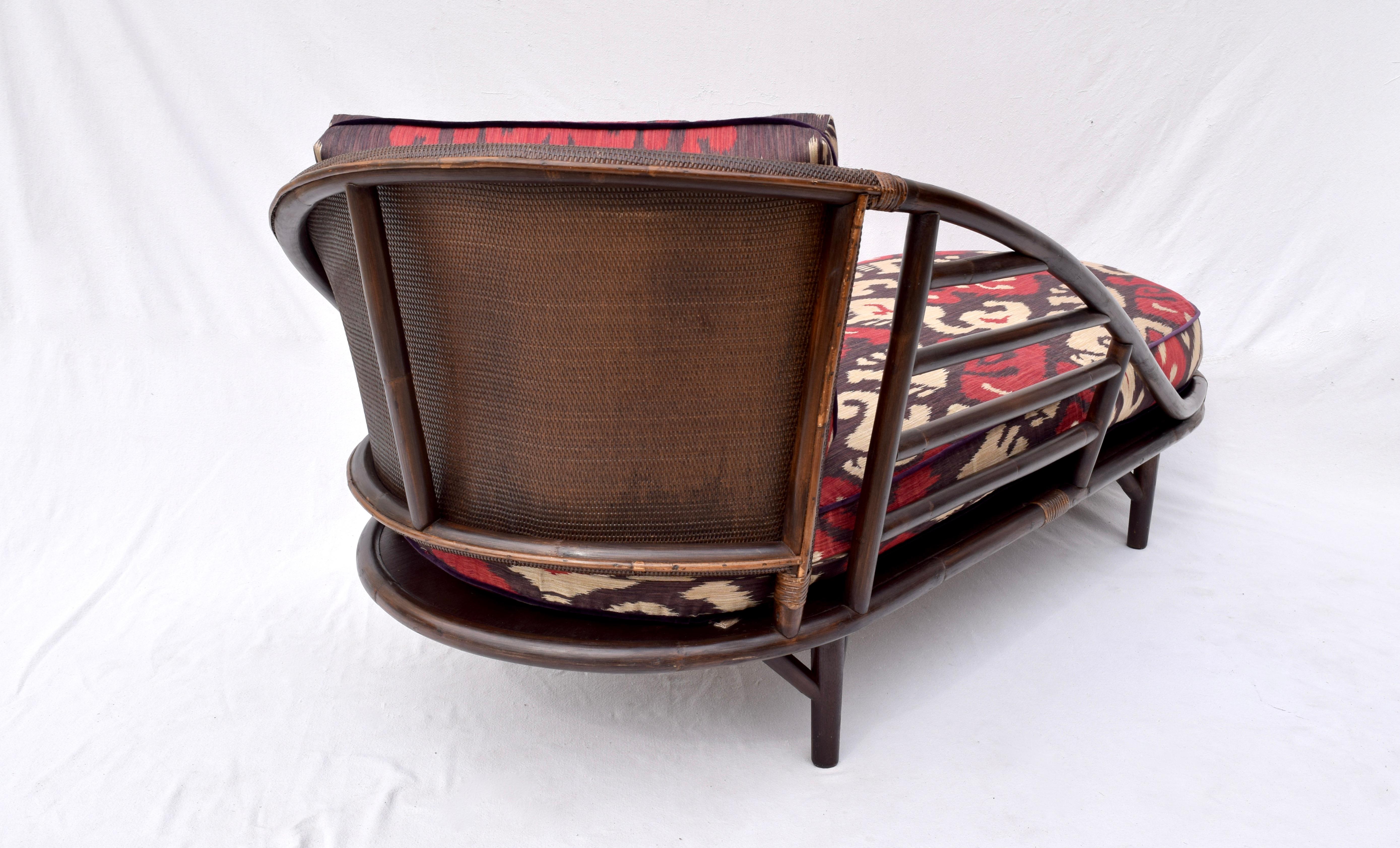 Chinoiserie Rattan Grasscloth Chaise Lounge in Ikat 3