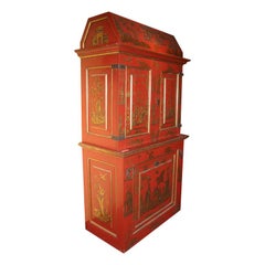 Vintage Chinoiserie Red and Gilt Painted Tall Bookcase