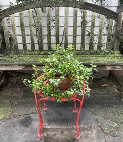 Chinoiserie Red Basketweave Stool or Side Table