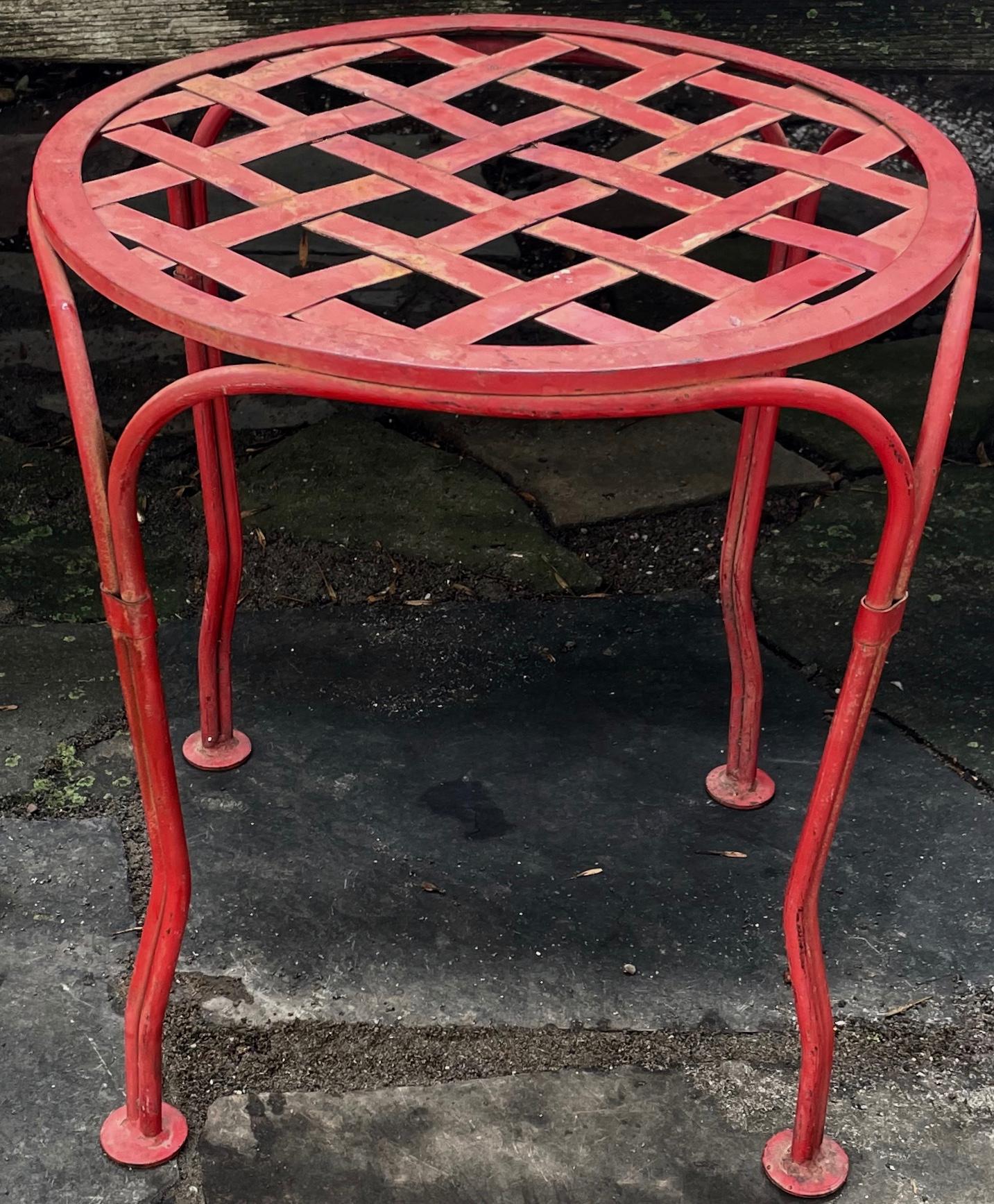 Italian Chinoiserie Red Basketweave Stool or Side Table For Sale