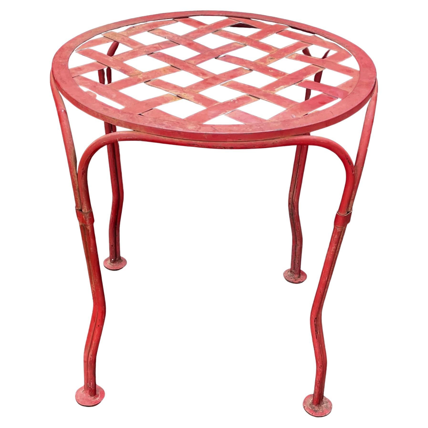 Chinoiserie Red Basketweave Stool or Side Table For Sale